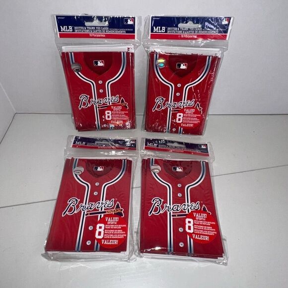 4 Packs Atlanta Braves MLB Baseball Sports Birthday Party Invitations Game Day - Picture 1 of 7